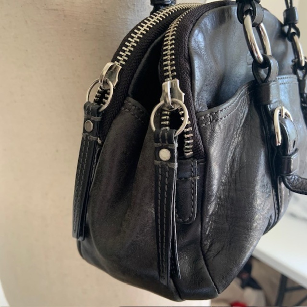 Coach Bonnie Satchel Black Leather Y2K Shoulder Bag 12695 Silver Hardware - Picture 4 of 13